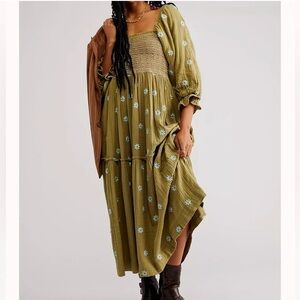 Free people dahlia dress olive green XL